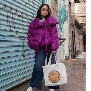 Bacon Violet Puffa Jacket Size XS crop Parka Asymmetric Front Oversized Collar